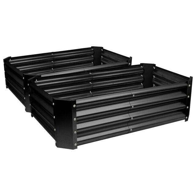 Harbour Housewares Raised Garden Beds - 2x Rectangular Bottomless Galvanised Steel Planter 120 x 60cm in Black - Size: 120 x 60 cm - image 1