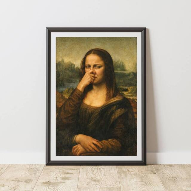 60 SECOND MAKEOVER Funny Mona Lisa Bathroom Print Toilet Humour Wall Art Prints - Size: A4 - image 1
