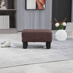 Wyld Haus Fata Brown Linen Look Footstool 4 Plastic Feet Compact Rectangular - thumbnail 9