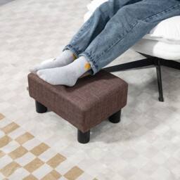Wyld Haus Fata Brown Linen Look Footstool 4 Plastic Feet Compact Rectangular - thumbnail 7