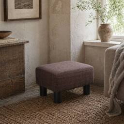 Wyld Haus Fata Brown Linen Look Footstool 4 Plastic Feet Compact Rectangular - thumbnail 1