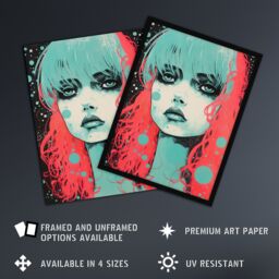 Artery8 Emo Daydreams Crimson & Mint Modern Artwork Anime Painting Art Print Framed Poster Wall Decor in Black - Size: A4 - thumbnail 2