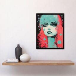 Artery8 Emo Daydreams Crimson & Mint Modern Artwork Anime Painting Art Print Framed Poster Wall Decor in Black - Size: A4 - thumbnail 4