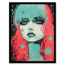 Artery8 Emo Daydreams Crimson & Mint Modern Artwork Anime Painting Art Print Framed Poster Wall Decor in Black - Size: A4 - thumbnail 1
