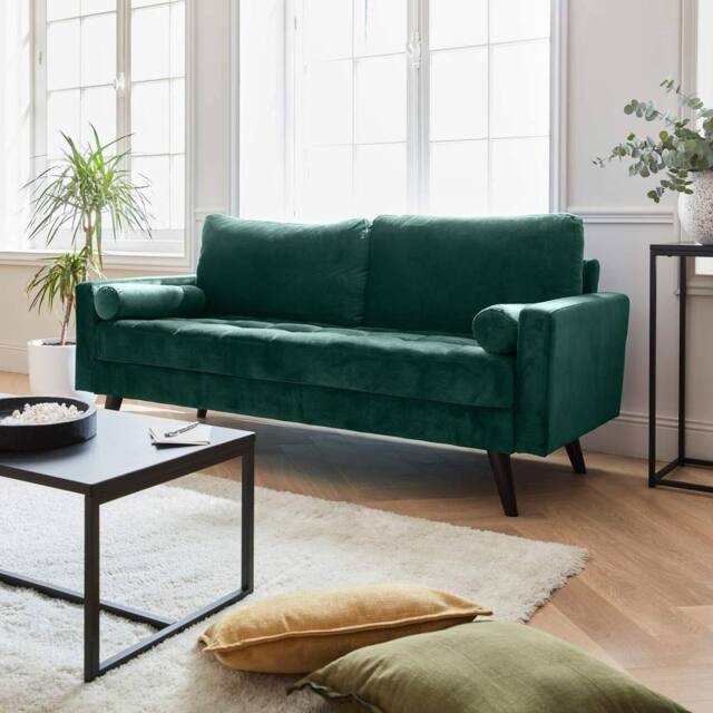 sweeek 3-seater fabric sofa with vintage style in Dark Green - image 1