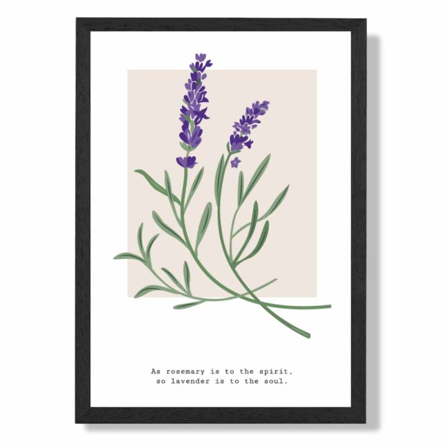 ARTZE Lavender Plant & Quote Flower Market Simplicity Framed Print SIZE: A4 with Black Frame in Purple - image 1