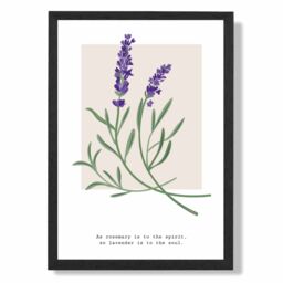 ARTZE Lavender Plant & Quote Flower Market Simplicity Framed Print SIZE: A4 with Black Frame in Purple