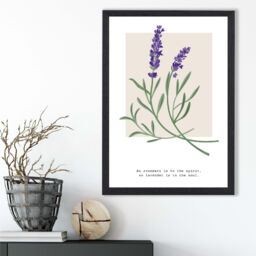 ARTZE Lavender Plant & Quote Flower Market Simplicity Framed Print SIZE: A4 with Black Frame in Purple - thumbnail 2