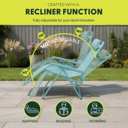Keplin Set of 2 XXL Premium Heavy Duty Quilted Zero Gravity Chairs in Mint - thumbnail 4