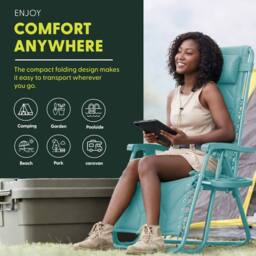 Keplin Set of 2 XXL Premium Heavy Duty Quilted Zero Gravity Chairs in Mint - thumbnail 6