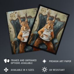 "Artery8 Red Squirrel Bow Tie Tea Time Armchair Portrait Framed Art Print in Brown - Size: W12"" x H16""" - thumbnail 2