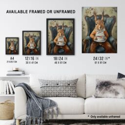 "Artery8 Red Squirrel Bow Tie Tea Time Armchair Portrait Framed Art Print in Brown - Size: W12"" x H16""" - thumbnail 3