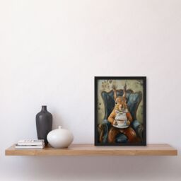 "Artery8 Red Squirrel Bow Tie Tea Time Armchair Portrait Framed Art Print in Brown - Size: W12"" x H16""" - thumbnail 4