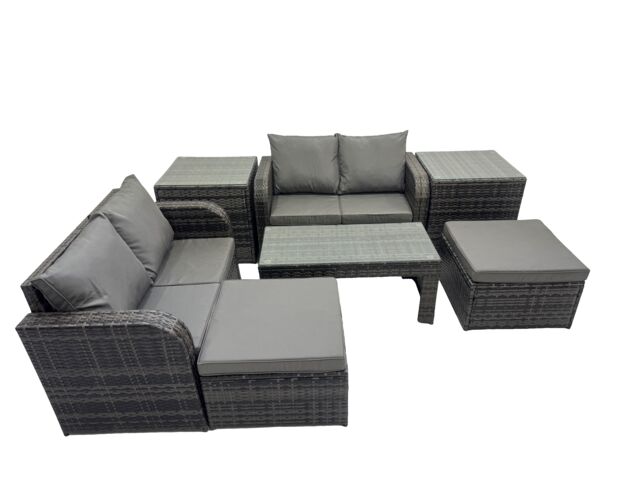 Fimous Garden Outdoor Furniture Set with 2 Side Tables 2 Big Stools in Dark Grey - image 1