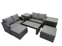 Fimous Garden Outdoor Furniture Set with 2 Side Tables 2 Big Stools in Dark Grey - thumbnail 2