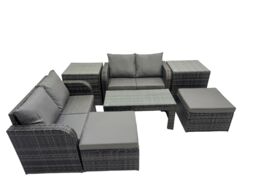 Fimous Garden Outdoor Furniture Set with 2 Side Tables 2 Big Stools in Dark Grey - thumbnail 1