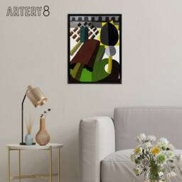 "Artery8 The Inn Abstract Landscape Painting Dove Black Framed Canvas Wall Art - Size: W12"" x H16""" - thumbnail 3