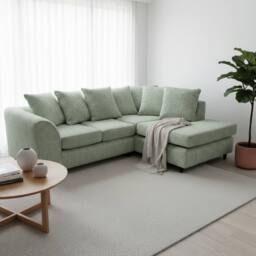 Abakus Direct Jumbo Chenille Corner Right Sofa with Plush Chaise Extension in Light Green - thumbnail 1