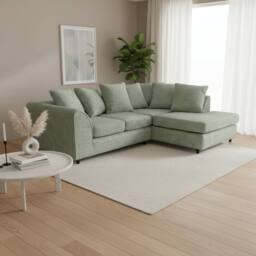 Abakus Direct Jumbo Chenille Corner Right Sofa with Plush Chaise Extension in Light Green - thumbnail 4