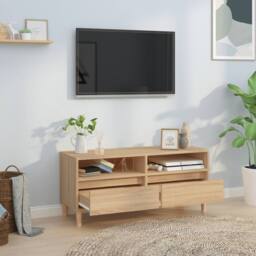 Berkfield Home TV Cabinet Sonoma Oak 100x34.5x44.5 cm Engineered Wood in Light Tan - thumbnail 3