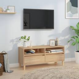 Berkfield Home TV Cabinet Sonoma Oak 100x34.5x44.5 cm Engineered Wood in Light Tan - thumbnail 2