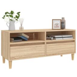 Berkfield Home TV Cabinet Sonoma Oak 100x34.5x44.5 cm Engineered Wood in Light Tan - thumbnail 4