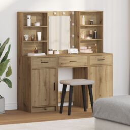 Berkfield Home 3 Piece Dressing Table Set Artisan Oak Engineered Wood in Brown - thumbnail 1