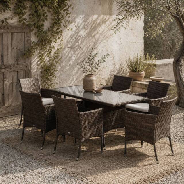 Wyld Haus Dine Rattan 6 Seater Outdoor Dining Set Brown PE Rattan - image 1