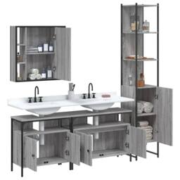 Berkfield Home 4 Piece Bathroom Cabinet Set Grey Sonoma Engineered Wood - thumbnail 4