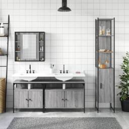 Berkfield Home 4 Piece Bathroom Cabinet Set Grey Sonoma Engineered Wood - thumbnail 3