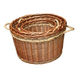 Red Hamper Wicker Set of 3 Buff Rope Handled Log Baskets in Brown