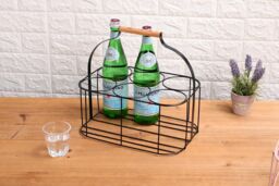 simpa 6 Bottle Metal Carrier Holder Caddy with Handle in Black - thumbnail 4