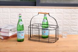 simpa 6 Bottle Metal Carrier Holder Caddy with Handle in Black - thumbnail 3