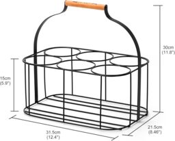 simpa 6 Bottle Metal Carrier Holder Caddy with Handle in Black - thumbnail 2