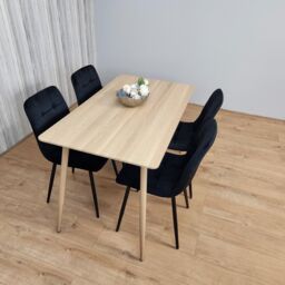 KOSY KOALA Rectangle Oak Effect Kitchen Dining Table With 4 Black Velvet Tufted Chairs Dining Set in Grey - thumbnail 2