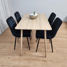KOSY KOALA Rectangle Oak Effect Kitchen Dining Table With 4 Black Velvet Tufted Chairs Dining Set in Grey - thumbnail 3