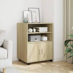 Berkfield Home Rolling Cabinet Sonoma Oak 60x48x81 cm Engineered Wood in Natural - Size: 60 x 48 x 81 cm - thumbnail 2