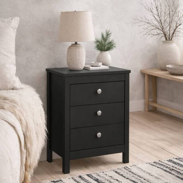 Wyld Haus Gossmere Matt Black Bedside Table 3 Drawers - image 1