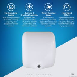 MYLEK Pro Washroom Bathroom Hand Dryer 1800w ABS in White - thumbnail 4
