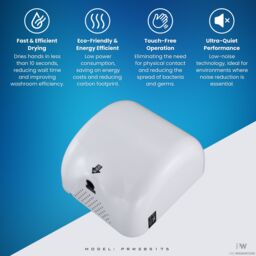 MYLEK Pro Washroom Bathroom Hand Dryer 1800w ABS in White - thumbnail 3
