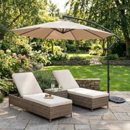 Monstershop LED Cantilever Parasol 3m With Half Fan Base - Beige - thumbnail 4