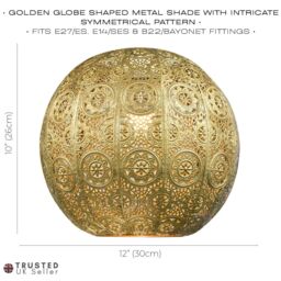 Happy Homewares Spherical Vintage Moroccan Pendant Lighting Shade with Floral Design in Gold - thumbnail 6