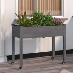 Berkfield Home Wheeled Planter with Liner Grey 118x59x80 cm Solid Wood Fir - Size: 118 x 59 x 80 cm - thumbnail 2