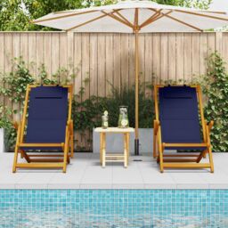 Berkfield Home Folding Beach Chairs - Set of 2, Blue, Solid Acacia Wood & Textilene in Blue - thumbnail 3