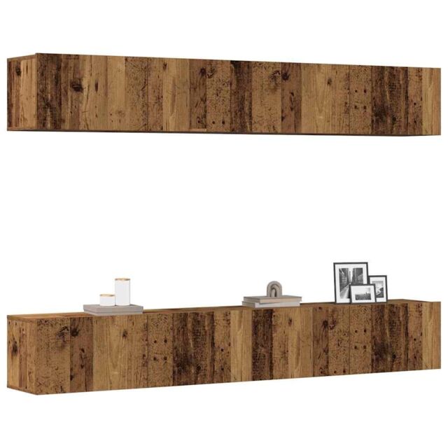 Berkfield Home Wall Mounted TV Cabinets 4 pcs Old Wood 100x30x30 cm in Brown - Size: 100 x 30 x 30 cm - image 1