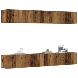 Berkfield Home Wall Mounted TV Cabinets 4 pcs Old Wood 100x30x30 cm in Brown - Size: 100 x 30 x 30 cm - thumbnail 1
