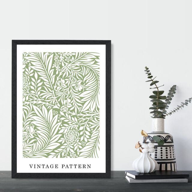 ARTZE William Morris Green Floral Art Print / Black Frame / SIZE: A4 - image 1