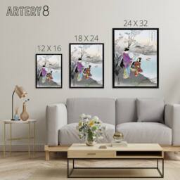 "Artery8 Woman Admiring The Plum Blossom Framed Canvas Wall Art Print Ogata Gekko - Size: W12"" x H16""" - thumbnail 4