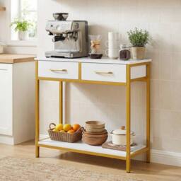 VOGREX 75CM Narrow Entryway Console Table with 2 Fabric Drawers Small Size in White - thumbnail 3