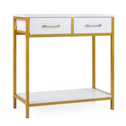 VOGREX 75CM Narrow Entryway Console Table with 2 Fabric Drawers Small Size in White - thumbnail 5